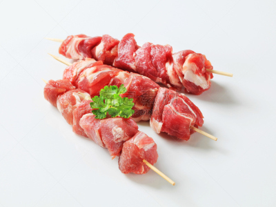 串肉签,生食,猪肉,希腊烤肉卷,羊肉串,希腊食物,水平画幅,块状,白色背景,特写