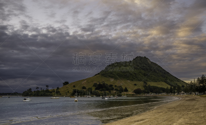 芒格努伊山,水,水平画幅,夏天,户外,陶朗加,丰盛湾,运动,海滩,山