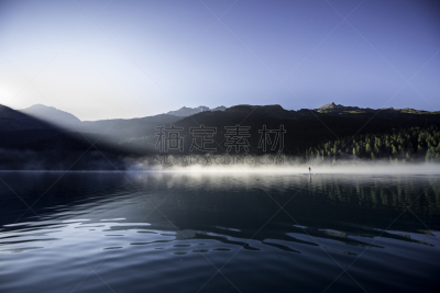 水平画幅,户外,湖,发现号,桨叶式冲浪板,瑞士,瑞士阿尔卑斯山,日出,度假,划船
