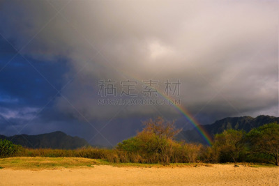 彩虹,山谷,山脉,瓦安娜海岸,瓦胡岛,太平洋岛屿,环境,云,草,背景