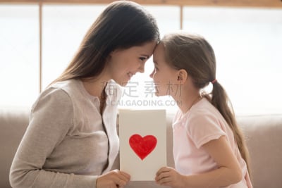 儿童,幸福,心型,女儿,母亲,贺卡,拿着,热,家庭,女孩
