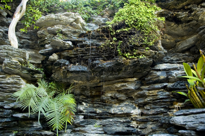 岩面,mele cascades waterfall,埃法特岛,水,沟壑,枝繁叶茂,苔藓,纯净,完美,石头