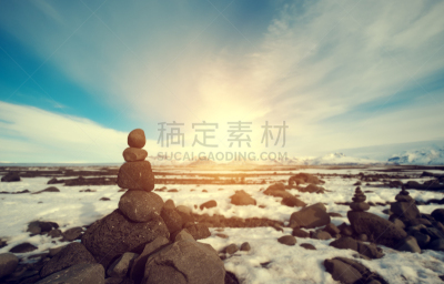 平衡,石头,冬天,地形,风水,金字塔,雪,自然美,鹅卵石,背景