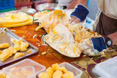 菠萝蜜,市场,男人,湿,乔治敦,去皮的食物,槟榔屿州,街市,水平画幅,生食