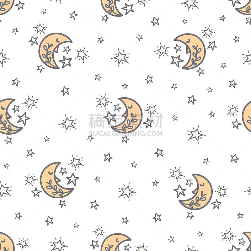 可爱的,月亮,星星,白色背景,四方连续纹样,纺织品,云,床,小的,梦想