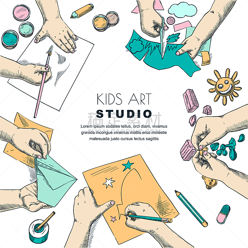 儿童,草图,绘画插图,创造力,矢量,手艺,概念,画画,作画,学习
