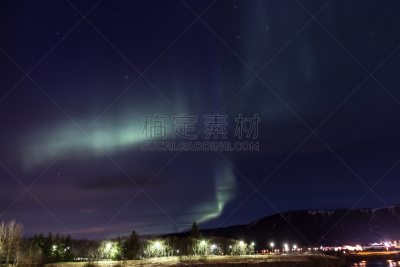 北极光,冰岛国,塞尔福斯,黄金圈路线,天空,美,水平画幅,夜晚,雪,无人