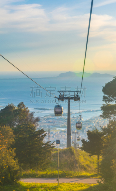 滑雪缆车,城市,意大利,都市风景,埃瑞斯,乡村,特拉帕尼,盐水湖盐沼瑟来纳,客舱,椅子
