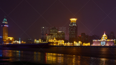 浦东,夜晚,外滩,上海,正面视角,滨水,南,看,河岸,照亮