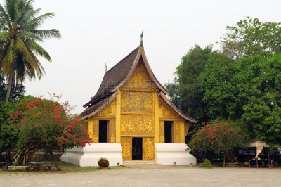 香通寺,两种语言,琅勃拉邦,进口标志,金叶,水平画幅,无人,职权,制服,户外