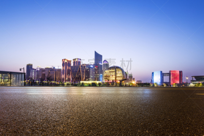 无人,城市天际线,杭州,都市风景,柏油路,水平画幅,建筑,蓝色,浙江省,交通