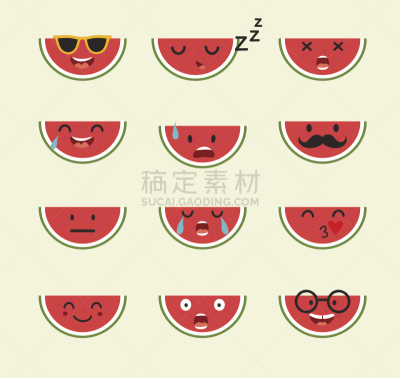 西瓜,水果,矢量,可爱的,人的脸部,表情符号,网络表情,拟人笑脸,大暑,一个物体