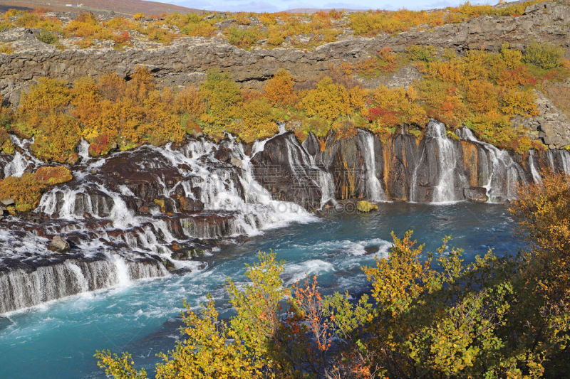 瀑布,hraunfossar,冰岛国,风景,西,雷克霍特,地形,户外,秋天,旅游目的地