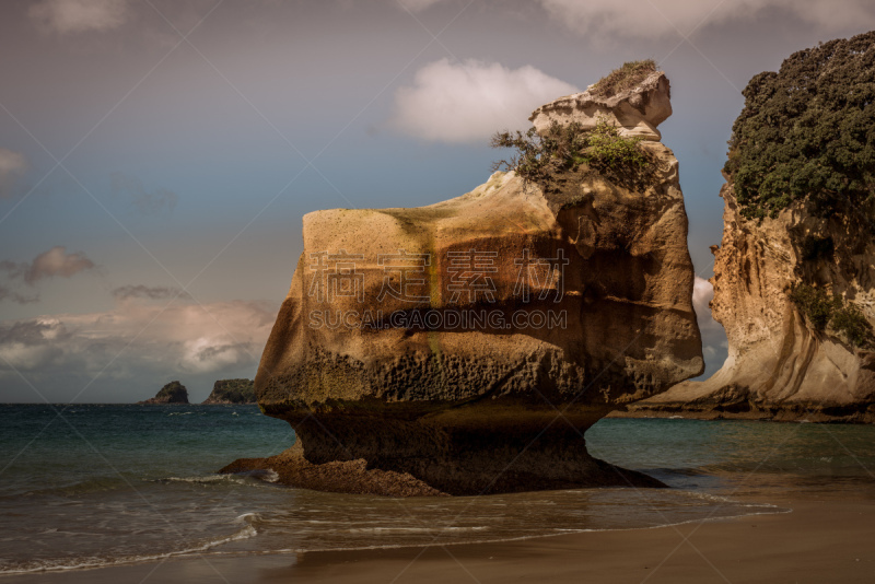 海洋,岩层,cathedral cove,自然美,海岸线,波浪,岩石,水湾,夏天,天空