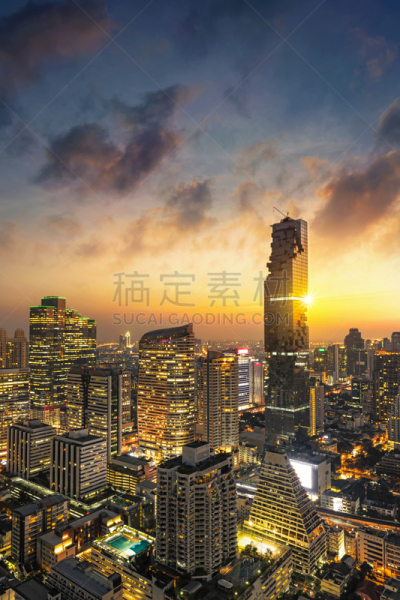 曼谷,塔,城市,户外,曙暮光,黄昏,蓝色,迅速,美,商务