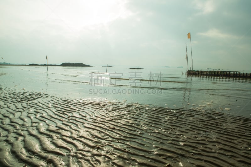 滩涂,水,天空,美,水平画幅,沙子,无人,曙暮光,夏天,海岸地形