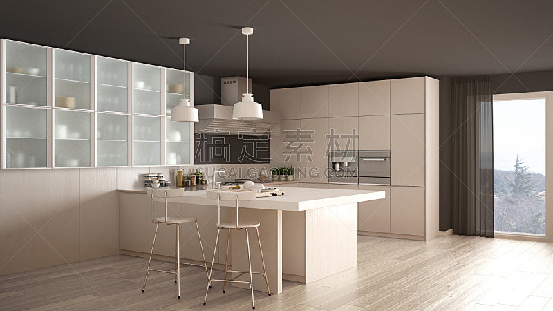 镶花地板,白色,厨房,室内设计师,简单,极简构图,电扇,浴室,水槽,烤炉