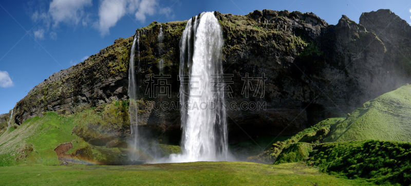 全景,岛,塞里雅兰瀑布,自然,天空,seljalandsfoss waterfall,水平画幅,瀑布,熔岩,无人