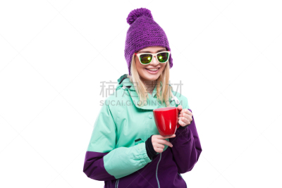 杯,女人,金色头发,拿着,多色的,青年人,古服装,雪,红色,自然美
