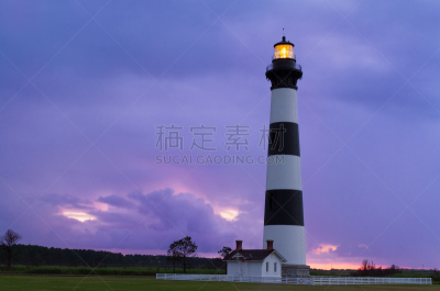 灯塔楼,黎明,老马海滩,博得岛灯塔,海特瑞斯角,外海岸,博得岛,灯塔,北卡罗来纳,水平画幅
