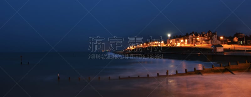 黄昏,海岸线,索斯沃德,水,天空,水平画幅,码头,沙子,夜晚,无人