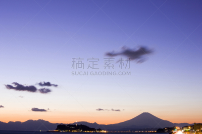 富士山,天空,留白,水平画幅,夜晚,无人,路,日本,藤泽市,黄昏