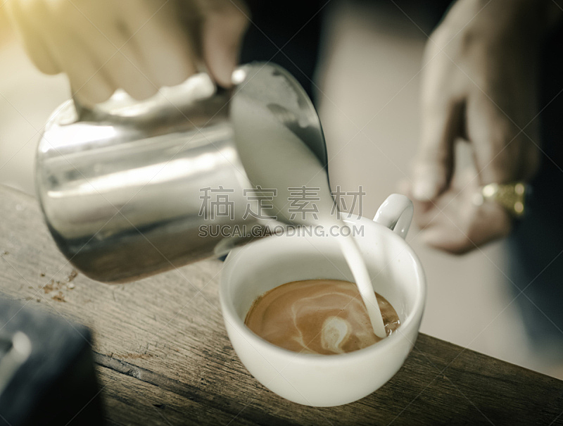 艺术,咖啡机,牛奶,拿铁咖啡,褐色,水平画幅,高视角,饮料,特写,泰国