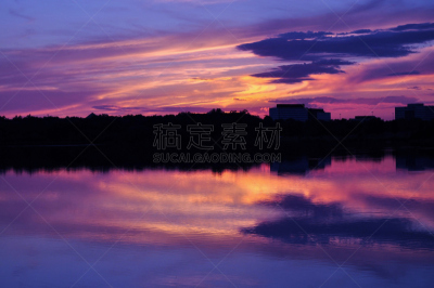 湖,城市,全景,紫色,绍姆堡,日落湖,戏剧性的景观,日落时分,水,留白