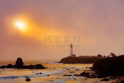 灯塔楼,鸽子点灯塔,美国,水平画幅,无人,日光,建筑外部,户外,太阳,雾