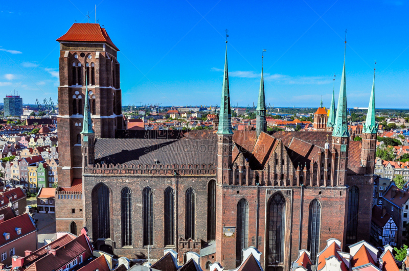 Aerial view of St Mary’s Basilica in Gdansk, Poland