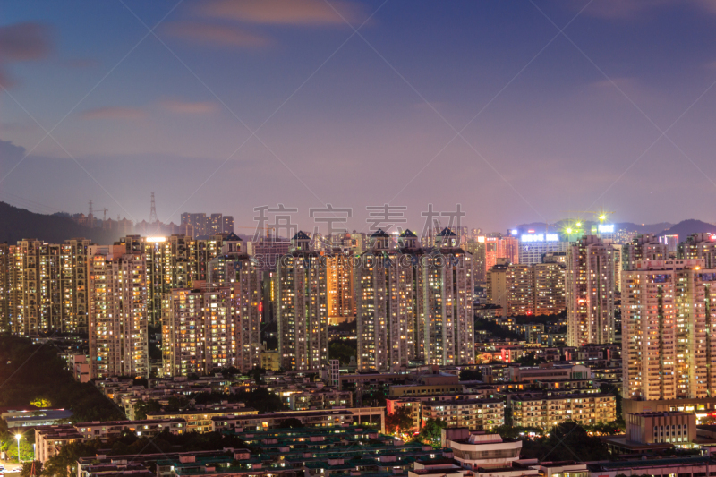 夜晚,城市,在下面,天空,海洋,拥挤的,双叶区,深圳,新古典派,广东省