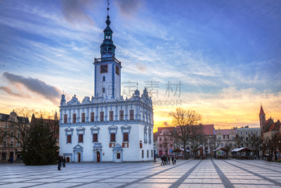 Old town square with historical town hall in Chelmno, Poland