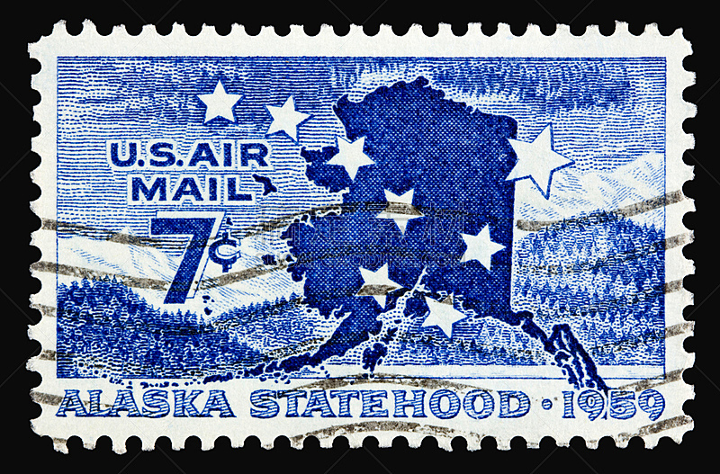 1959,阿拉斯加,航空邮件,美国,水平画幅,无人,数字7,集邮,摄影
