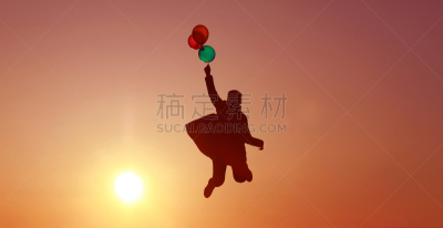 女孩,多色的,自然美,天空,气球,仅一个女孩,仅儿童,日落林荫大道,儿童,欢乐
