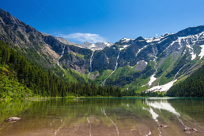雪崩,湖,山,风景,蒙太奇,阿根廷冰川国家公园,蒙大拿州,水平画幅,瀑布,无人