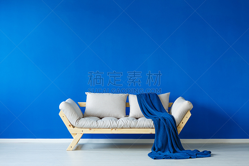 沙发,毯子,留白,水平画幅,木制,蓝色,房屋,家具,舒服,公寓