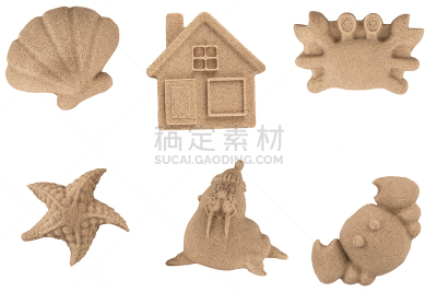 沙子,模塑,动物,玩具,水平画幅,高视角,贝壳,白色背景,夏天,特写