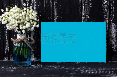 花束,木制,背景,铃兰,美,贺卡,留白,边框,水平画幅,枝繁叶茂
