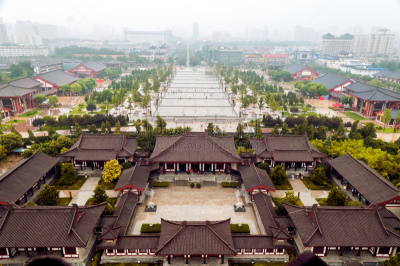 西安,宝塔,巨大的,大雁塔,烟雾,纪念碑,公园,水平画幅,户外,都市风景