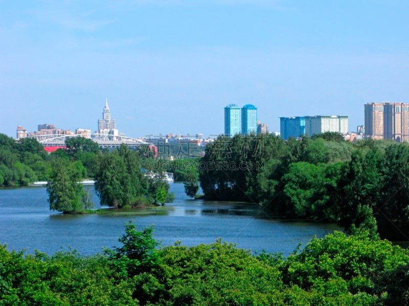 俄罗斯,moscva河,水,天空,水平画幅,无人,夏天,户外,莫斯科,都市风景