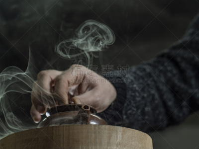 蒸汽,茶壶,特写,陶瓷工艺品,粘土,褐色,盖子,宜兴,自然美