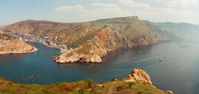 巴拉克拉法帽,度假胜地,水平画幅,山,克里米亚,无人,海港,夏天,户外,要塞