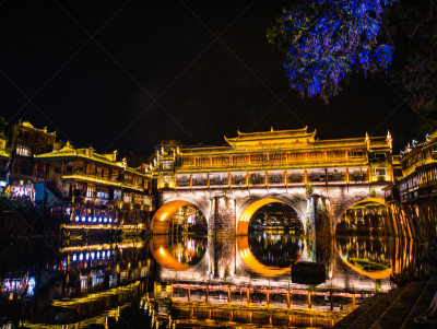 建筑外部,夜晚,风景,都市风景,桥,古城