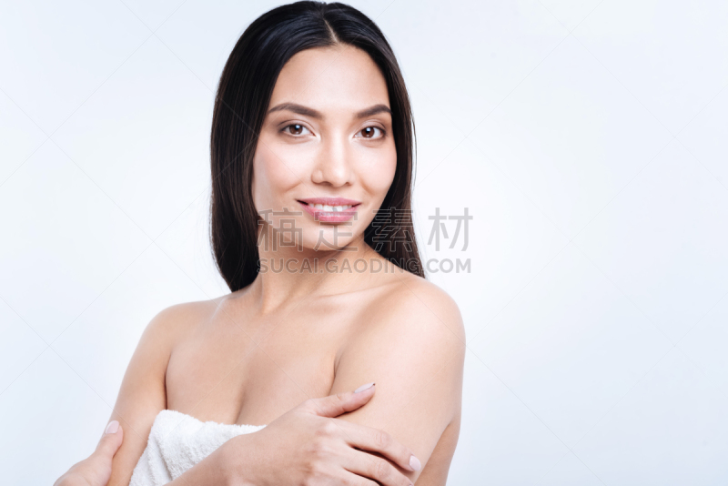 女人,毛巾,头发,超大号,注视镜头,快乐,spa美容,美,纯净,健康