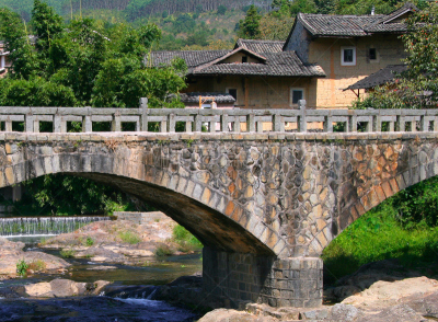 永定,福建省,中国,桥,在上面,石头,河流,拱门,要塞,平和