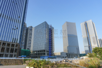 现代,建筑工地,建筑外部,鹭管鱼,办公室,天空,留白,地名,水平画幅,无人