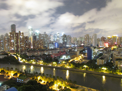夜晚,上海,城市天际线,航拍视角,浦西,居住区,西,南京路,水平画幅,无人