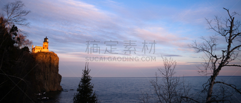 斯普利特岩灯塔,苏必利尔湖,明尼苏达,美国,裂口石灯塔州立公园,灯塔,天空,水平画幅,无人,户外