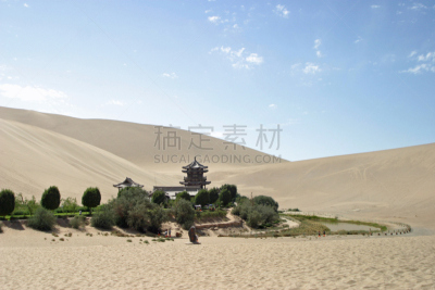 月牙泉,敦煌,中国,丝绸之路,沙漠绿洲,自然,水,水平画幅,绿色,地形