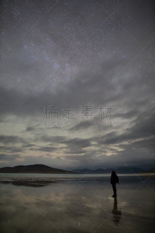 天文学,harris,外赫布里底群岛,垂直画幅,天空,夜晚,无人,山脉,海滩,山